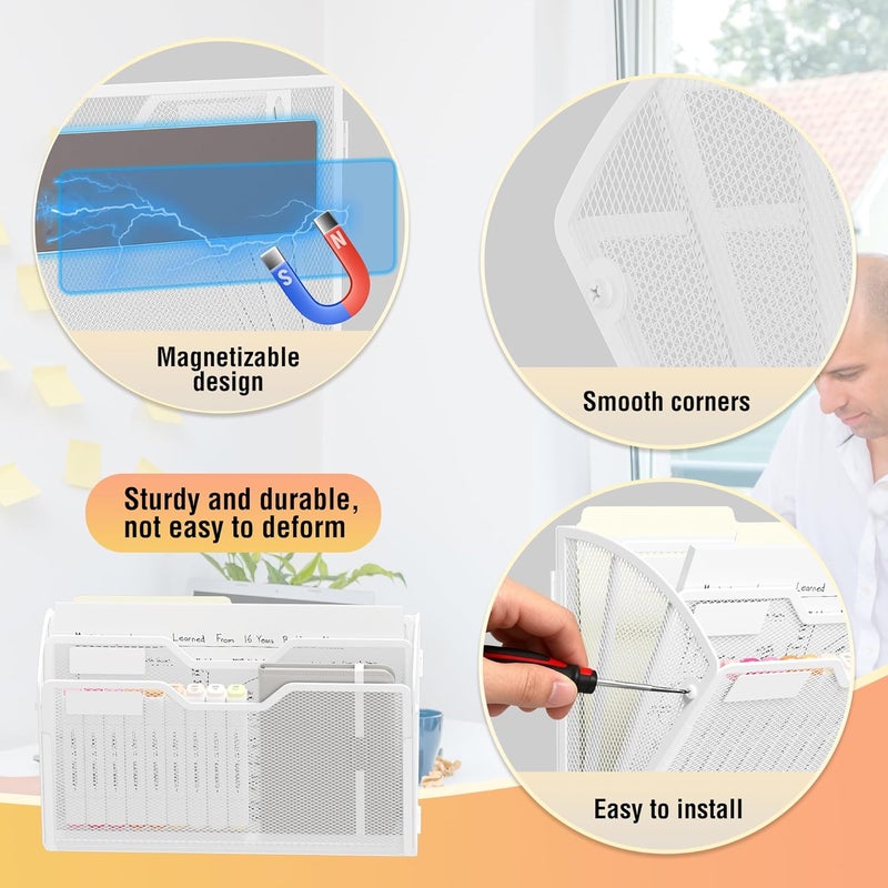 Docnest 3 Tier 3 Pack Magnetic Wall Mounted File Holders,Mesh Letter Organizer, Magnetic Hanging Mail Paper Document Organizer for Office, Home, School, White - Image 3